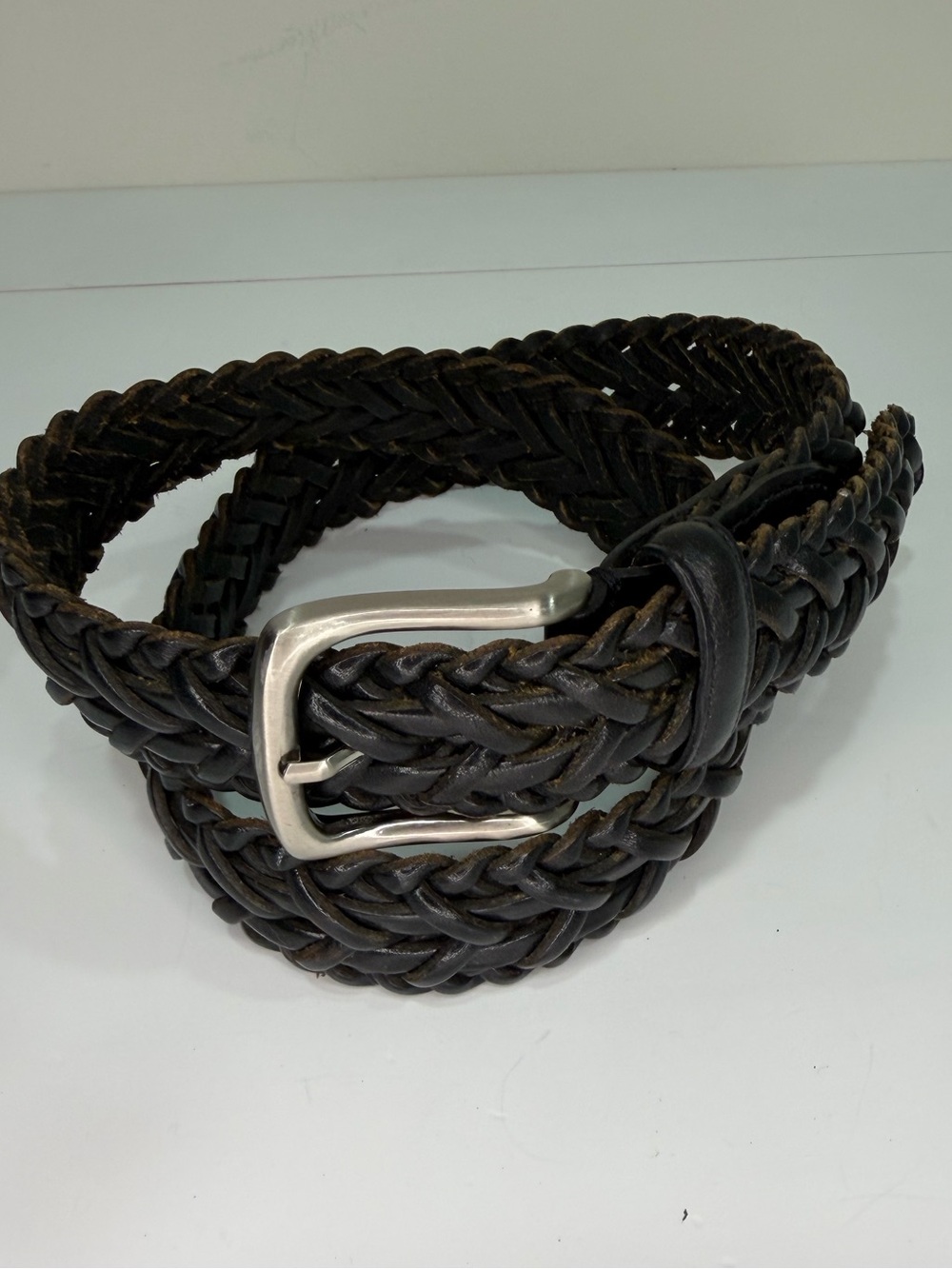 Vintage Argentina Black Braided Leather Belt 34/85 Woven Boho Western